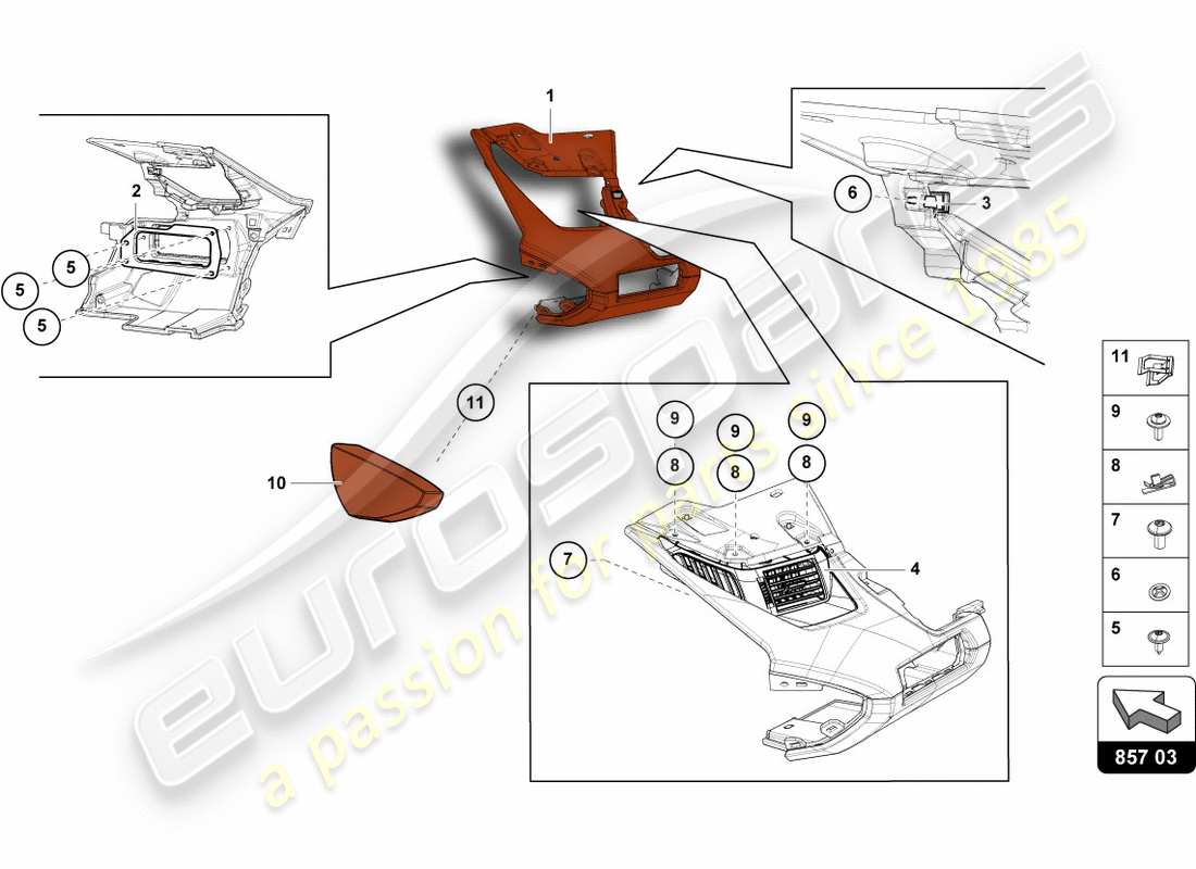 lamborghini centenario roadster (2017) instrumententafel ersatzteildiagramm