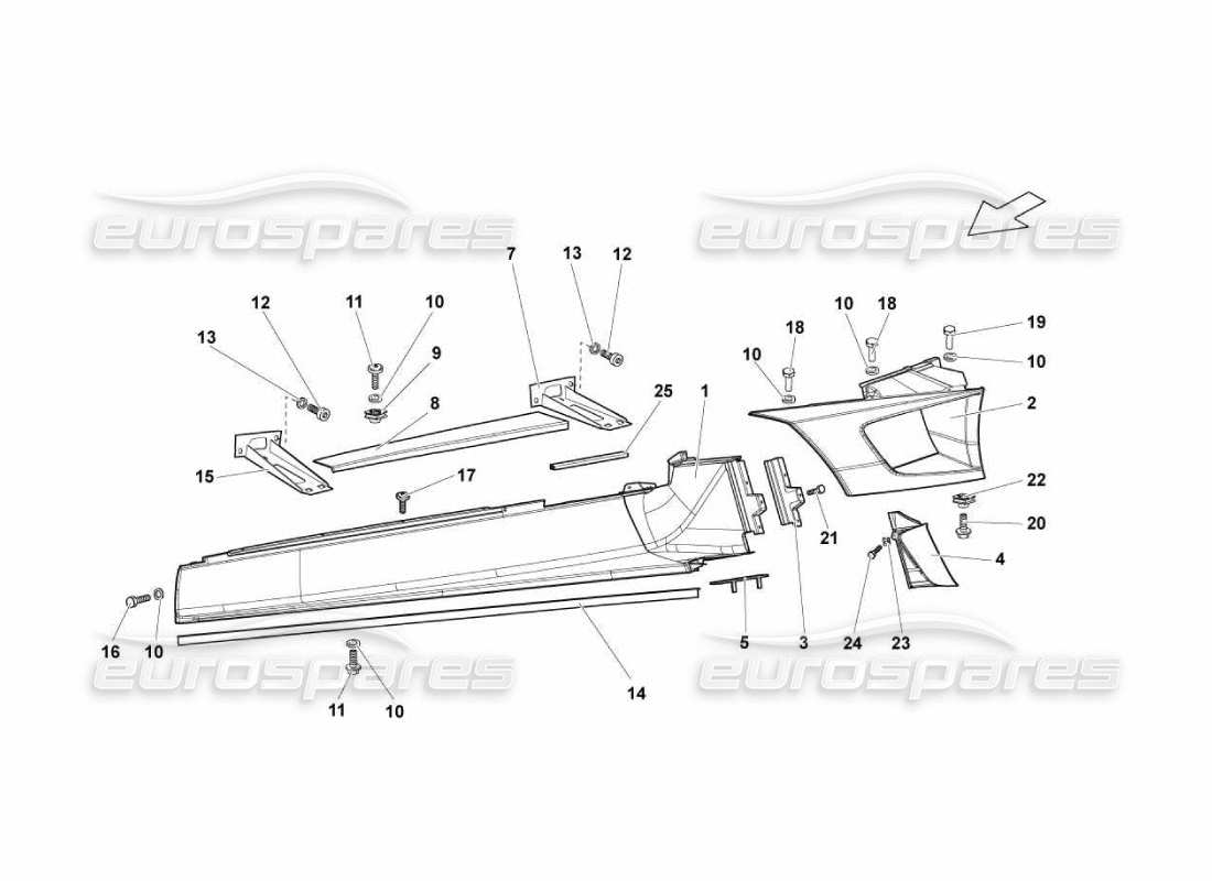 lamborghini murcielago lp670 teilediagramm für das äußere linke seitenelement