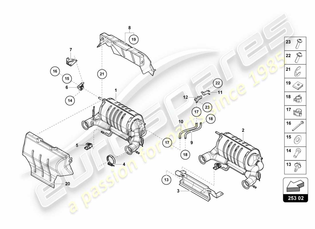 lamborghini centenario roadster (2017) schalldämpfer mit katalysator teilediagramm