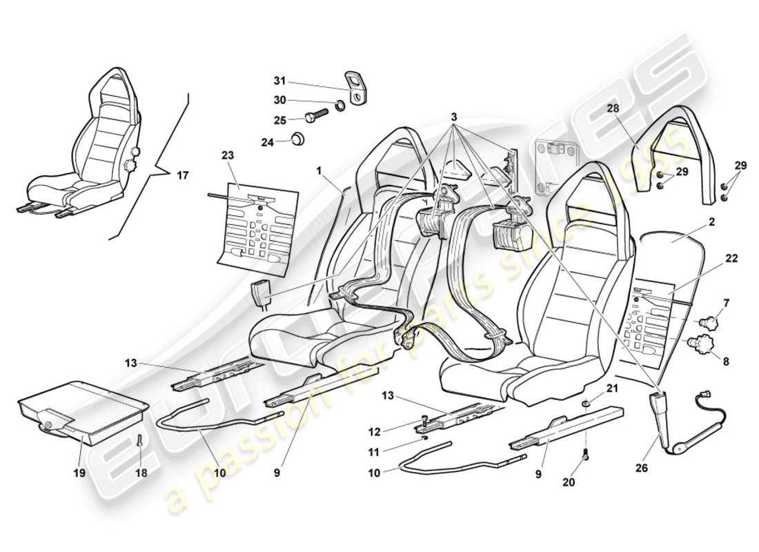 lamborghini murcielago roadster (2005) sitz, komplett ersatzteildiagramm