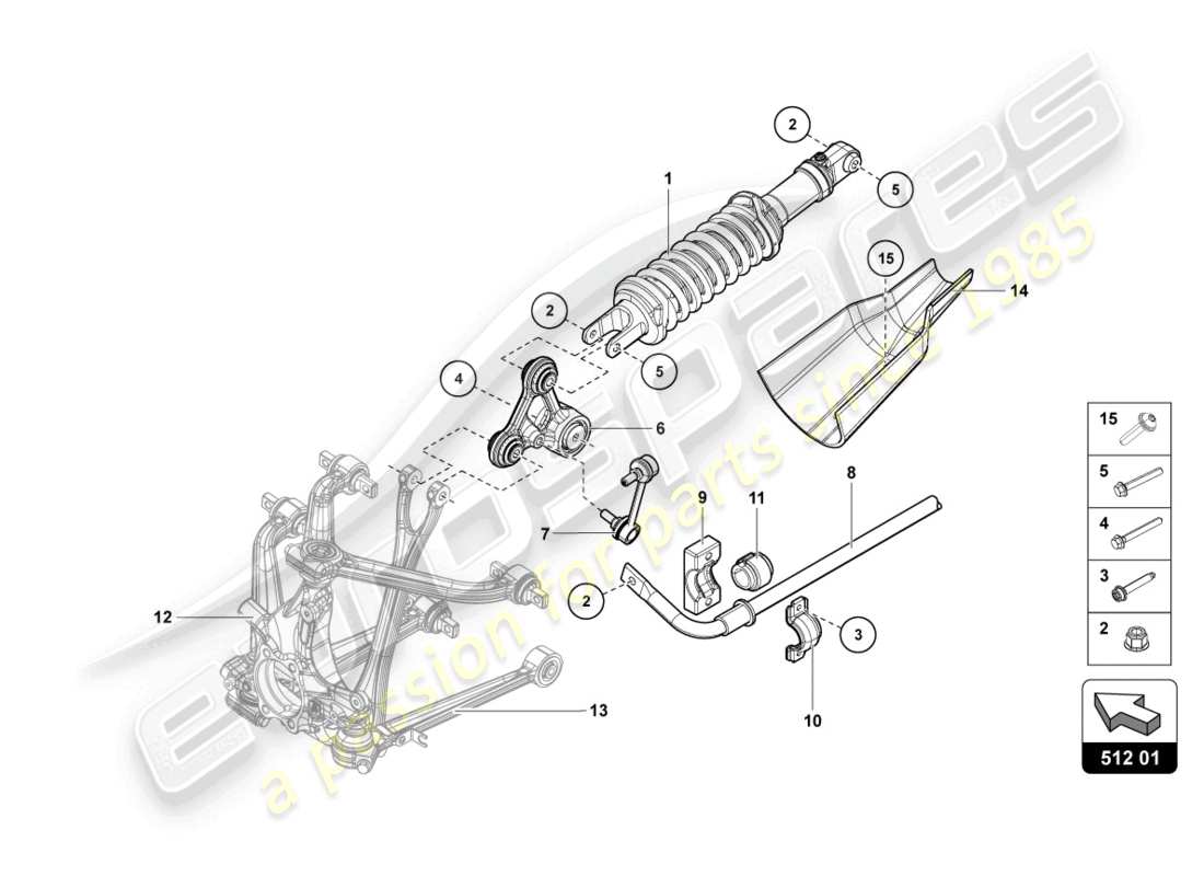 lamborghini lp750-4 sv coupe (2016) stoßdämpfer hinten, ersatzteildiagramm