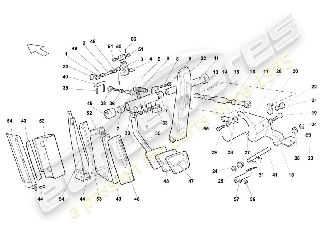 lamborghini murcielago coupe (2004) brems- und beschleunigungshebelmech. teilediagramm