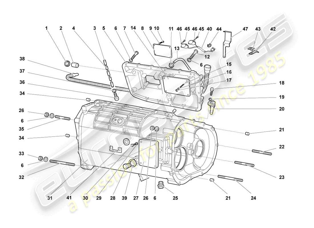 lamborghini murcielago coupe (2004) getriebegehäuse und anbauteile teilediagramm