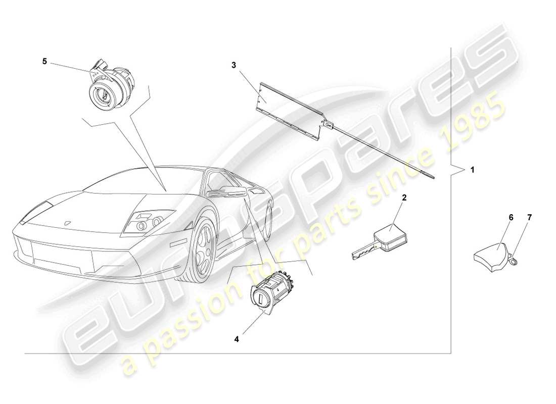 lamborghini murcielago coupe (2005) schlosszylinder ersatzteildiagramm