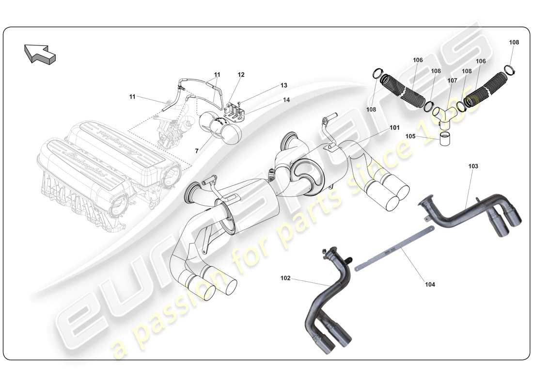 lamborghini super trofeo (2009-2014) schalldämpfer-ersatzteildiagramm