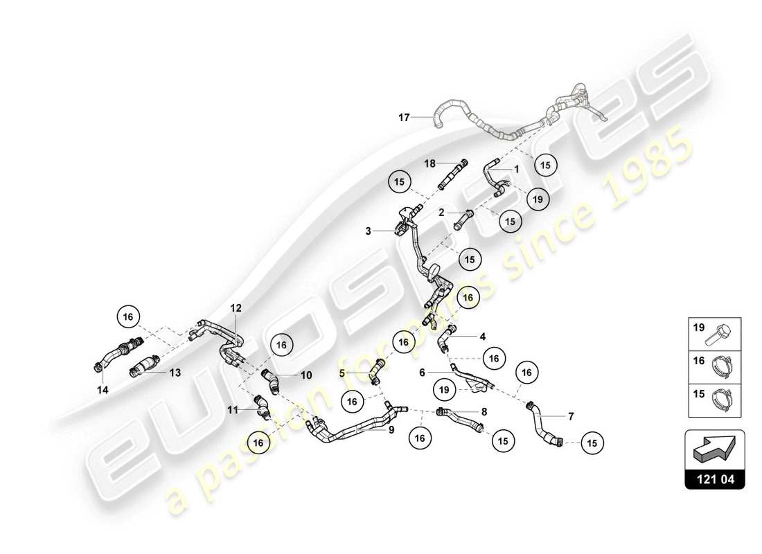 lamborghini evo spyder (2020) kühlmittelschläuche und -rohre ersatzteildiagramm