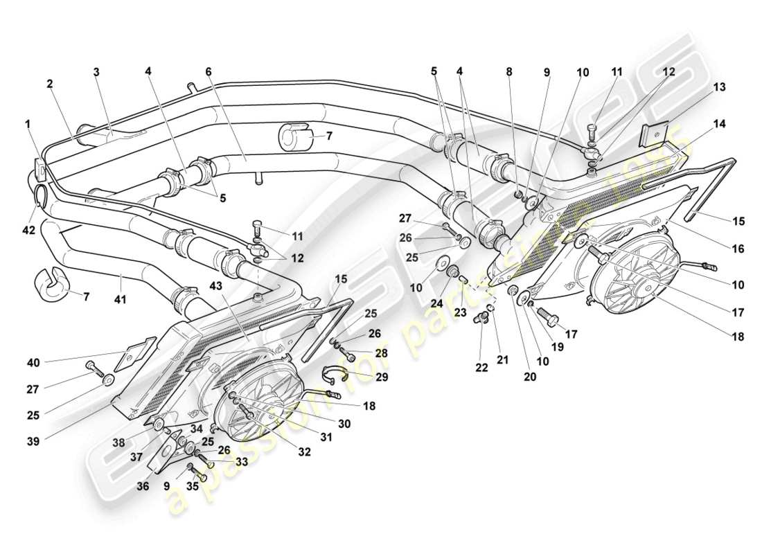 lamborghini murcielago coupe (2004) kühler für kühlmittel ersatzteildiagramm