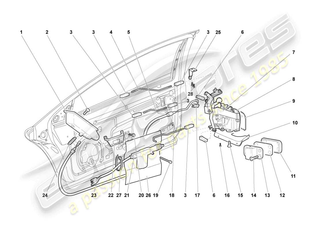 lamborghini murcielago coupe (2005) türschloss teilediagramm