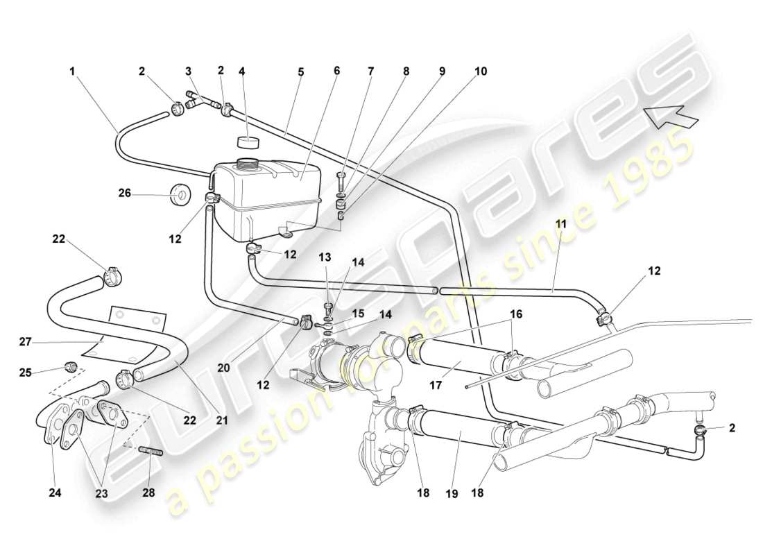 lamborghini murcielago coupe (2005) kühlmittelkühlsystem teilediagramm