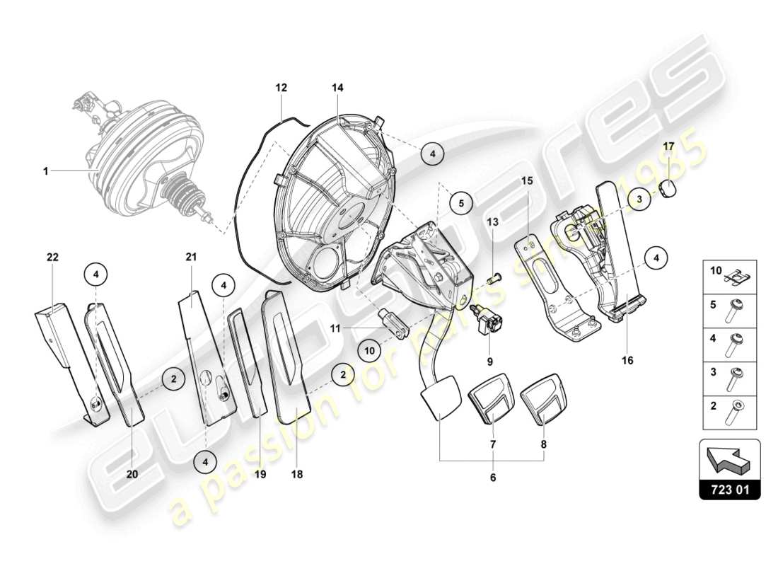 lamborghini 2015 (lp720-4 roadster 50) brems- und beschleunigungshebelmech. teilediagramm