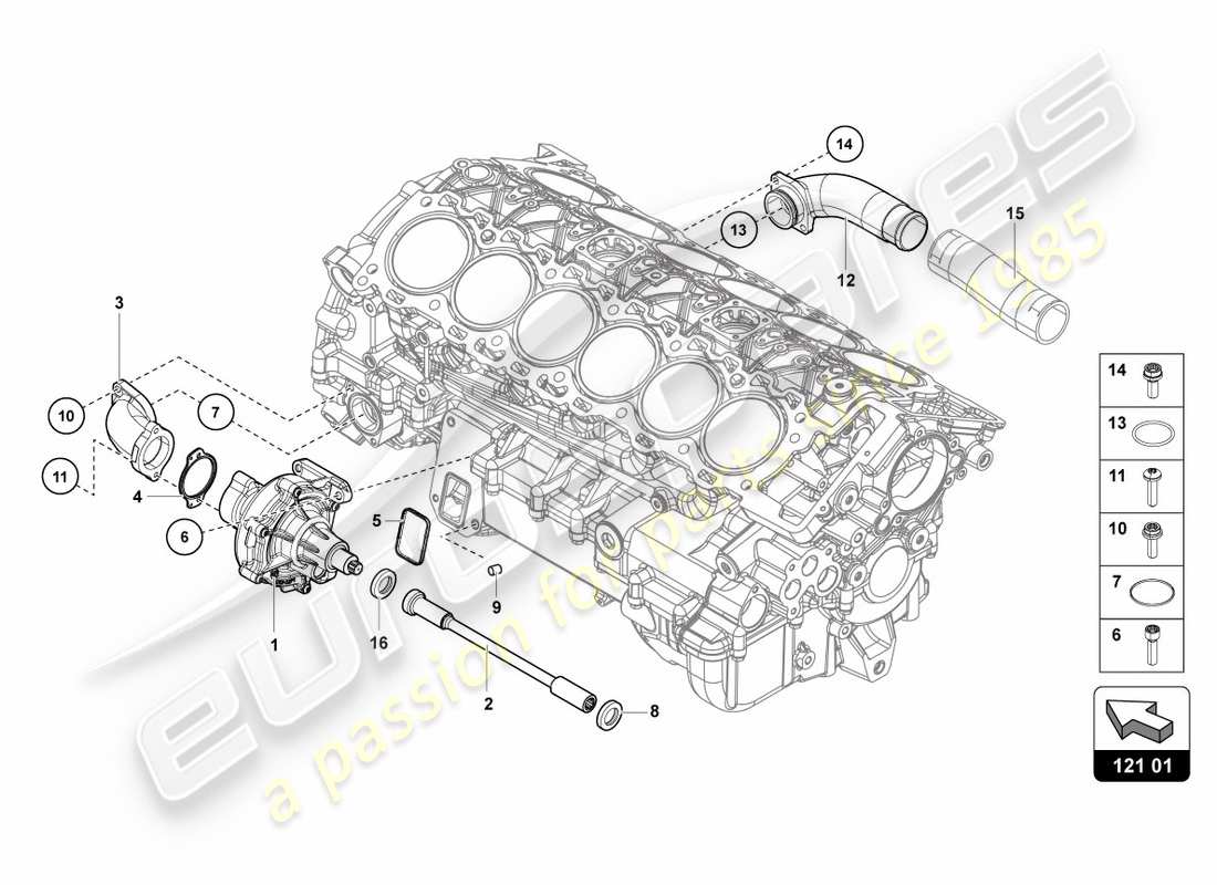 lamborghini centenario roadster (2017) kühlmittelpumpe teilediagramm