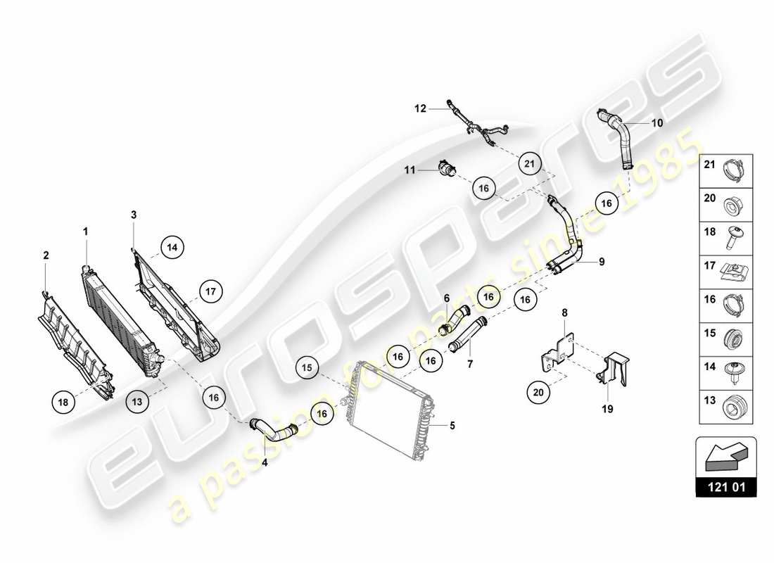 lamborghini performante spyder (2019) kühler für kühlmittel vorne mitte ersatzteildiagramm