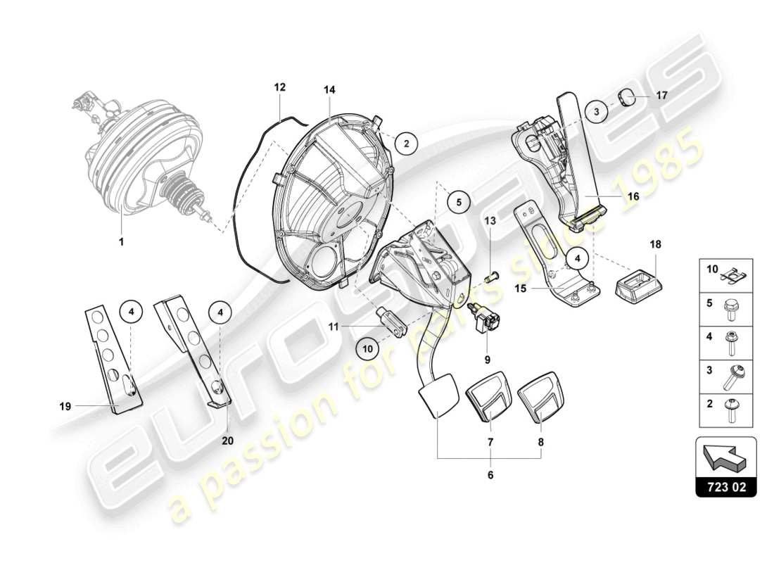 lamborghini 2021 (lp770-4 svj coupe) brems- und beschleunigungshebelmech. teilediagramm