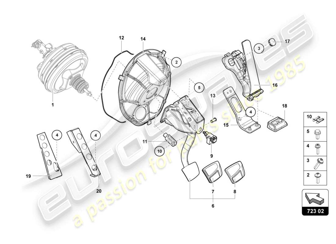 lamborghini lp770-4 svj coupe (2020) brems- und beschleunigungshebelmech. teilediagramm