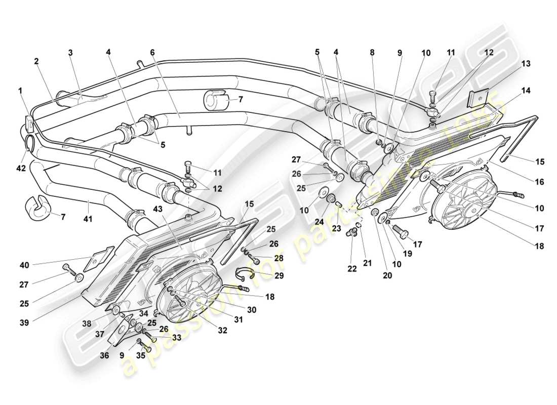 lamborghini murcielago coupe (2002) kühler für kühlmittel ersatzteildiagramm