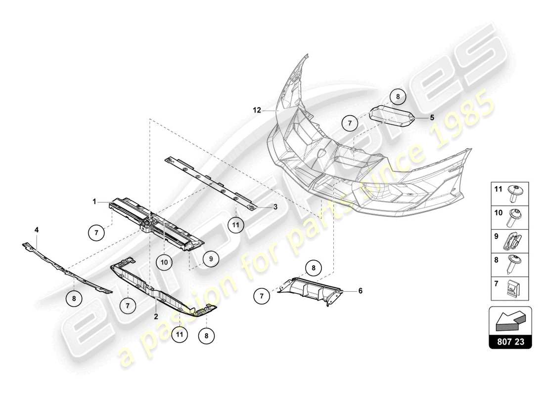 lamborghini lp770-4 svj roadster (2021) aerodynamische anbauteile vorne teilediagramm