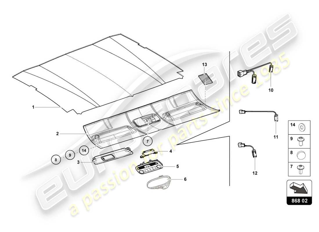 lamborghini lp580-2 coupe (2018) dachverkleidung - teilediagramm