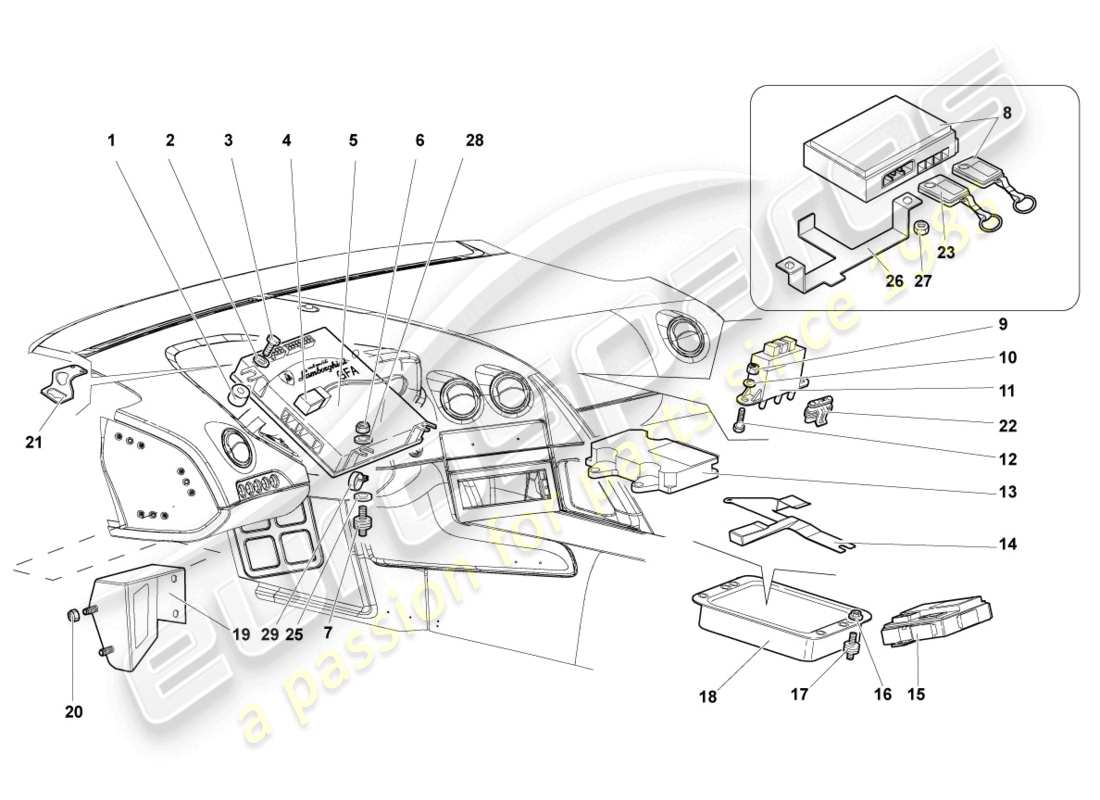 lamborghini murcielago coupe (2004) steuermodule für elektrische systeme ersatzteildiagramm