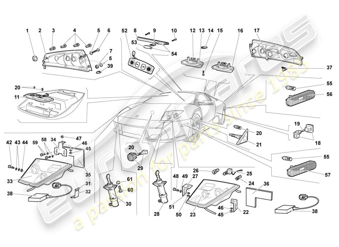 lamborghini murcielago coupe (2004) beleuchtung teilediagramm