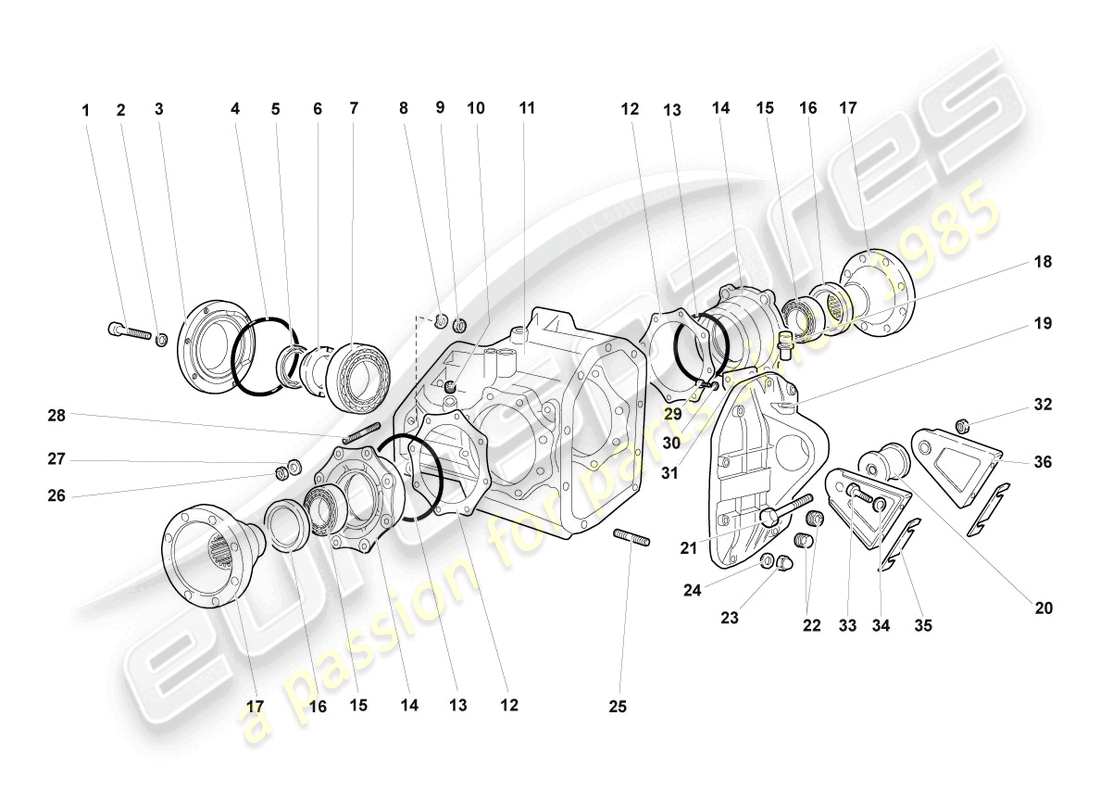 lamborghini murcielago coupe (2005) gehäuse für differential ersatzteildiagramm