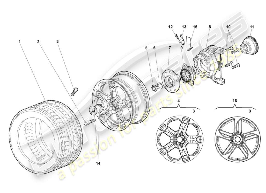 lamborghini murcielago coupe (2005) radlagergehäuse vorne ersatzteildiagramm