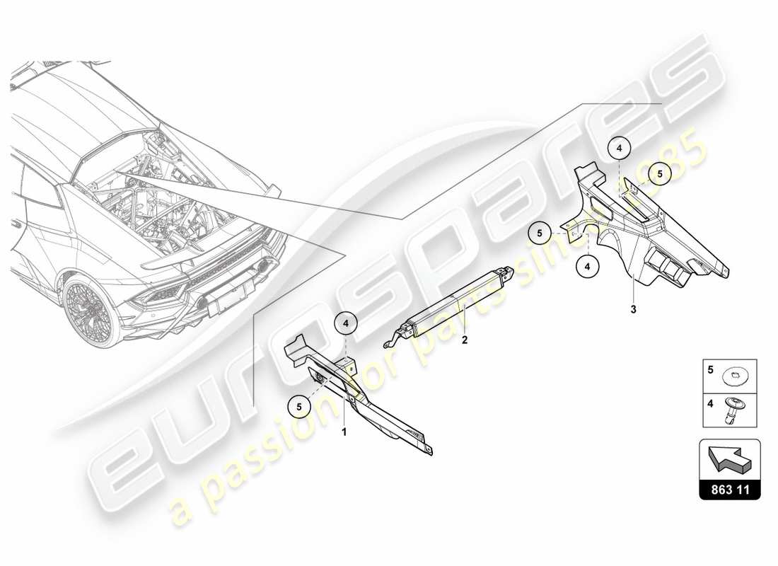 lamborghini performante coupe (2019) motorhaube teilediagramm