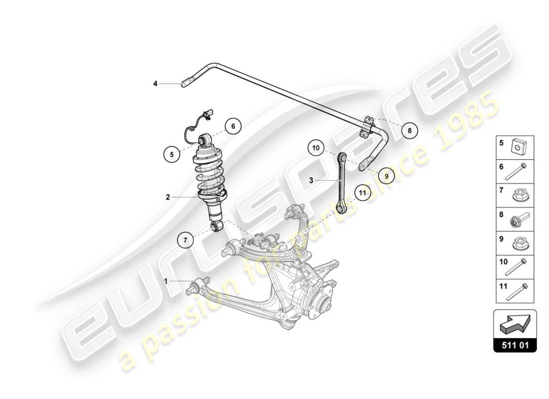 lamborghini lp580-2 coupe (2019) stoßdämpfer hinten, ersatzteildiagramm