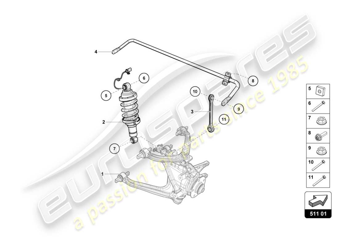 lamborghini lp580-2 spyder (2016) stoßdämpfer hinten, ersatzteildiagramm