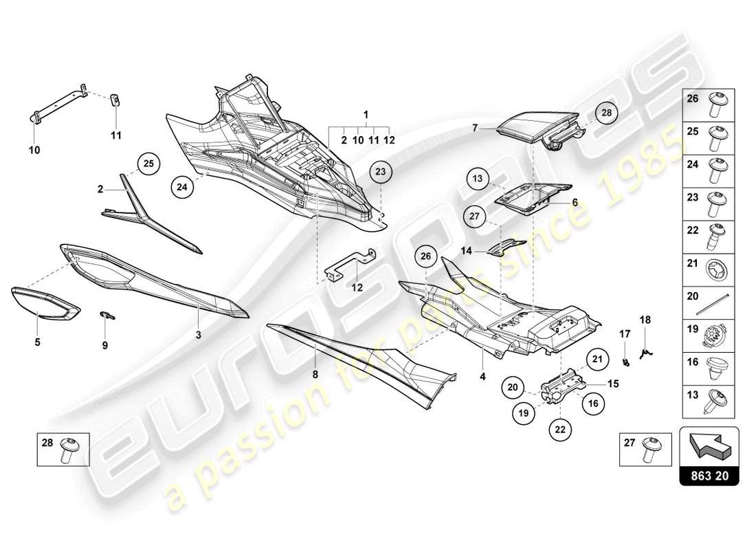 lamborghini sian (2021) abdeckung für mittelkonsole ersatzteildiagramm