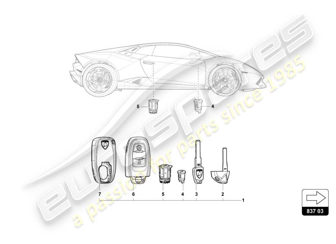 lamborghini 2019 (lp580-2 spyder) schloss mit schlüssel ersatzteildiagramm