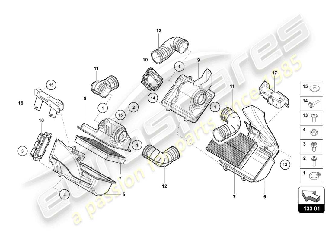 lamborghini 2021 (lp740-4 s coupe) luftfilter teilediagramm