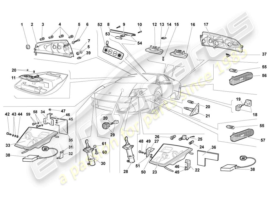 lamborghini murcielago coupe (2002) beleuchtung teilediagramm