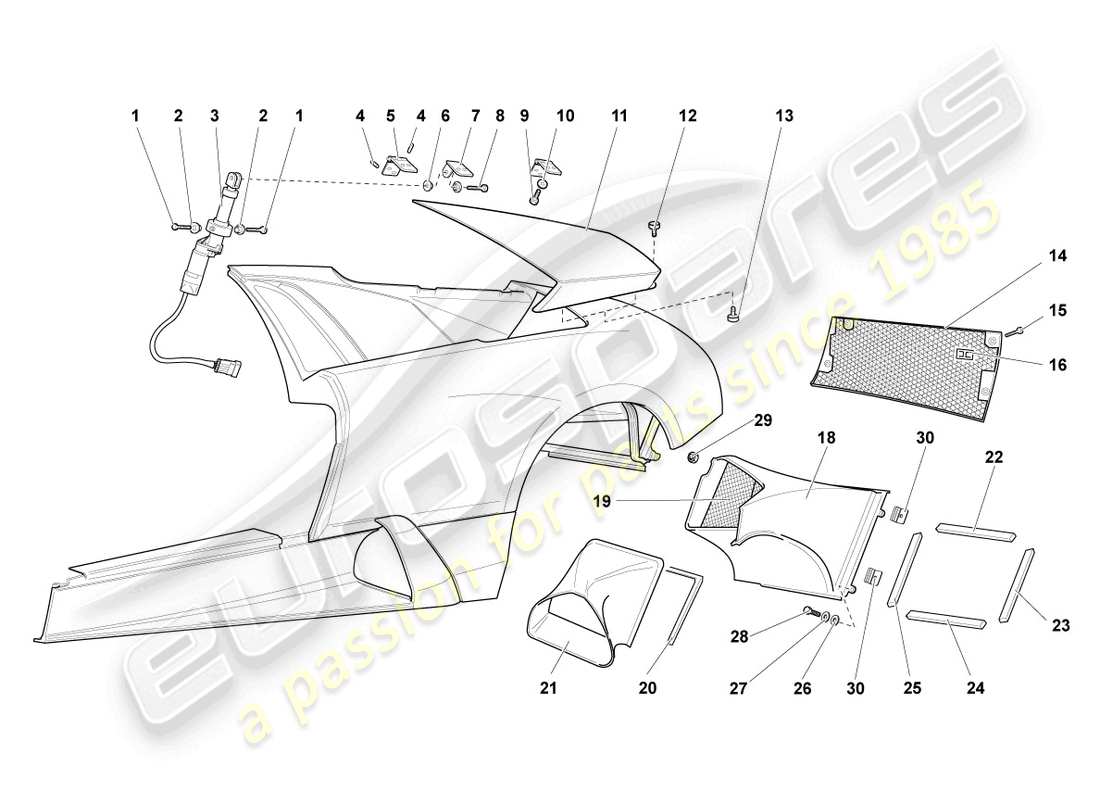 lamborghini murcielago coupe (2004) seitenverkleidung teilediagramm