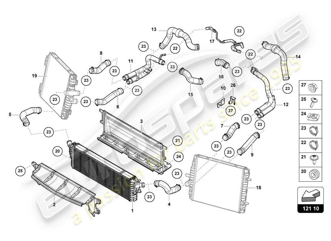 lamborghini evo spyder 2wd (2020) kühler für kühlmittel ersatzteildiagramm