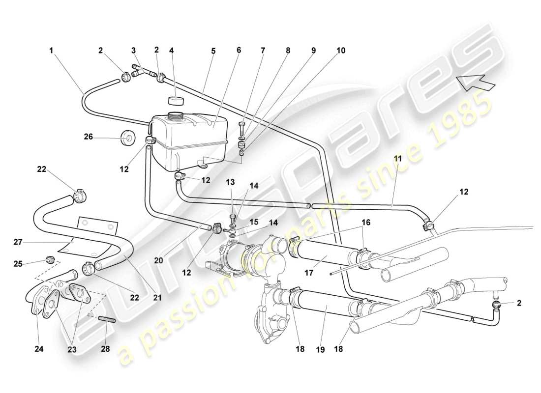 lamborghini murcielago roadster (2005) kühlmittelkühlsystem teilediagramm