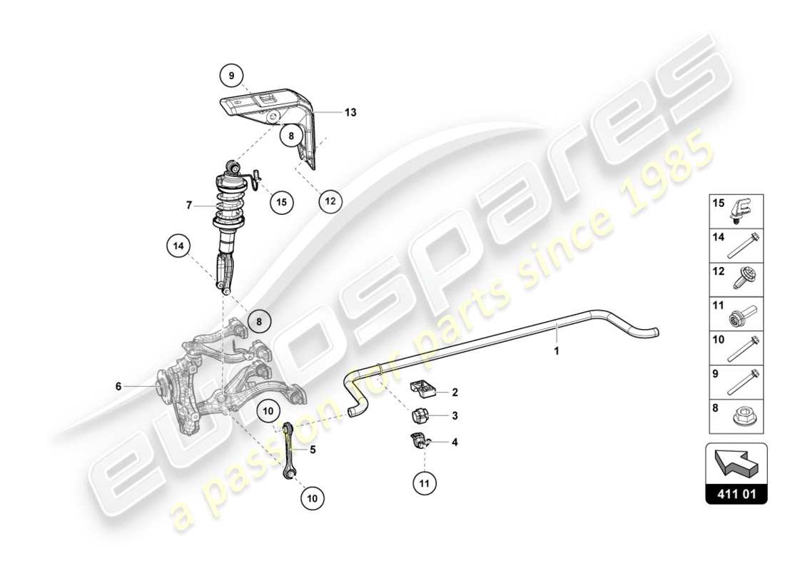 lamborghini lp610-4 spyder (2016) stoßdämpfer vorne ersatzteildiagramm