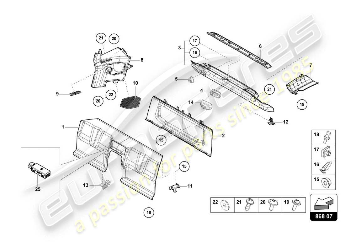 lamborghini evo coupe (2020) innendekor teilediagramm