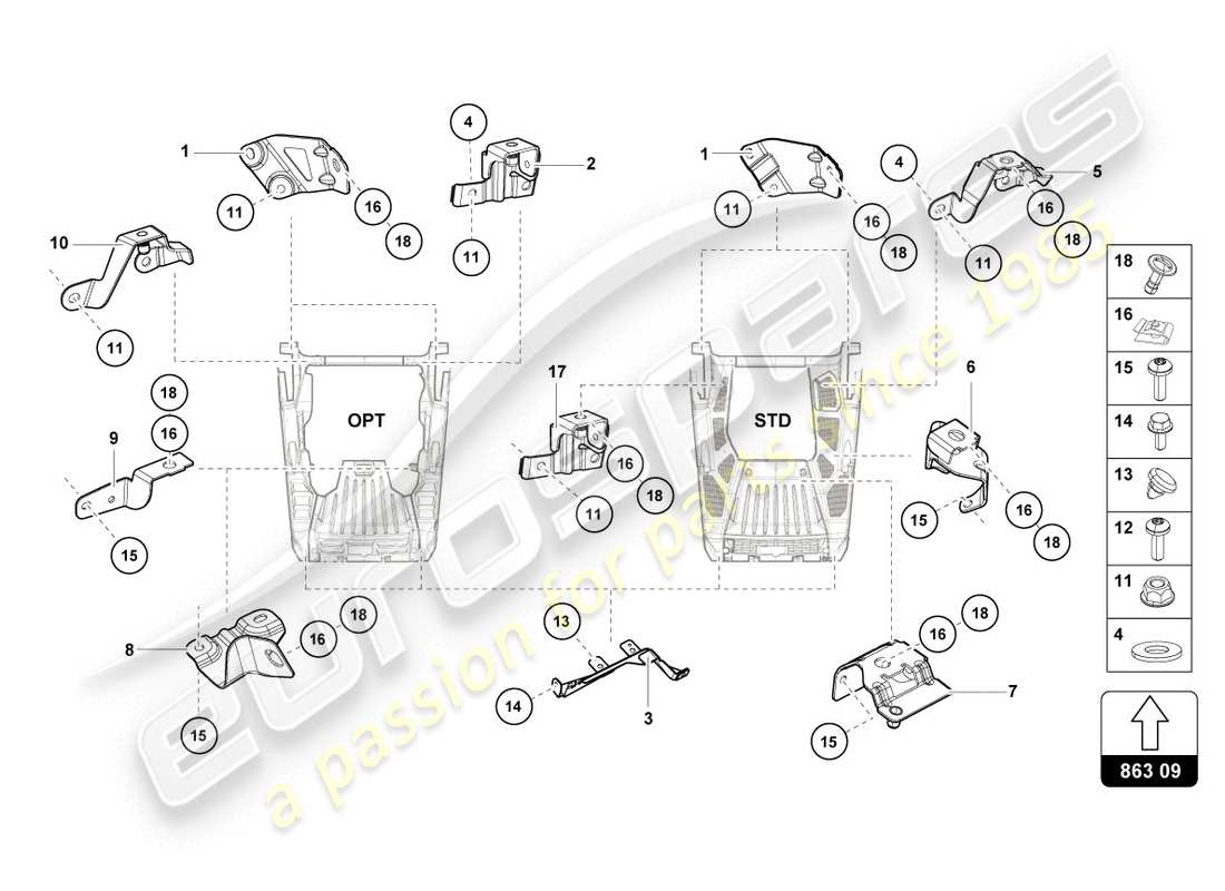 lamborghini lp610-4 coupe (2016) befestigungsteile für motor teilediagramm