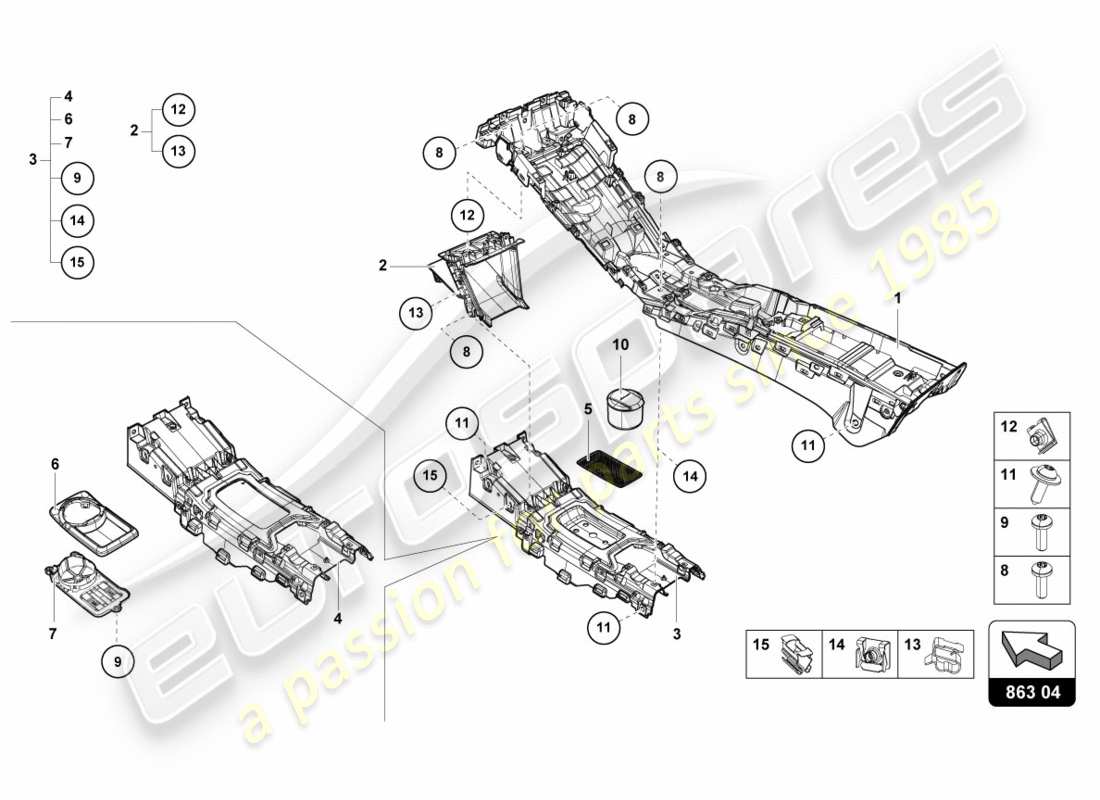 lamborghini lp600-4 zhong coupe (2015) tunnel-ersatzteildiagramm