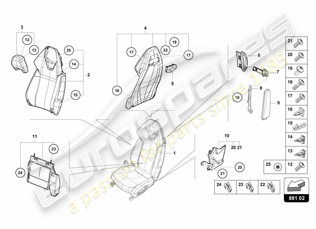 lamborghini lp580-2 spyder (2018) rückenlehne - ersatzteildiagramm