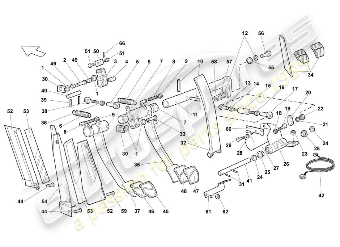 lamborghini murcielago roadster (2005) brems- und beschleunigungshebelmech. teilediagramm