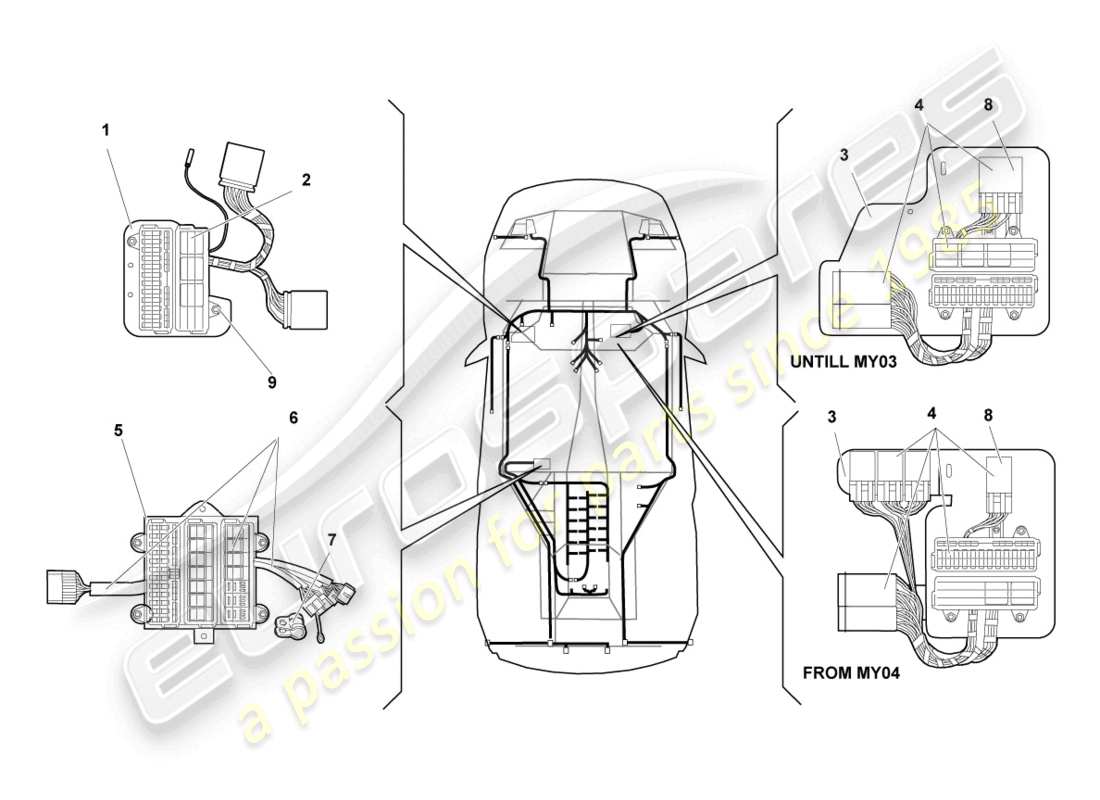 lamborghini murcielago roadster (2005) central electrics ersatzteildiagramm