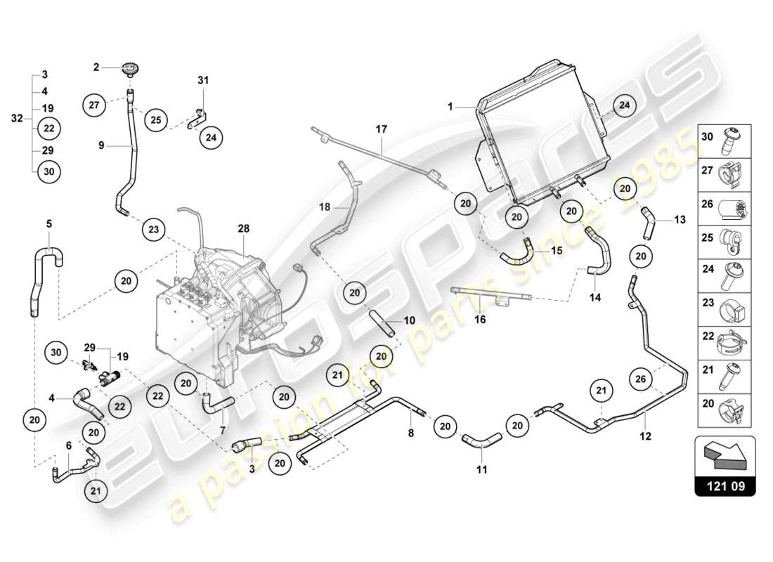 lamborghini sian (2021) teilediagramm des kühlsystems