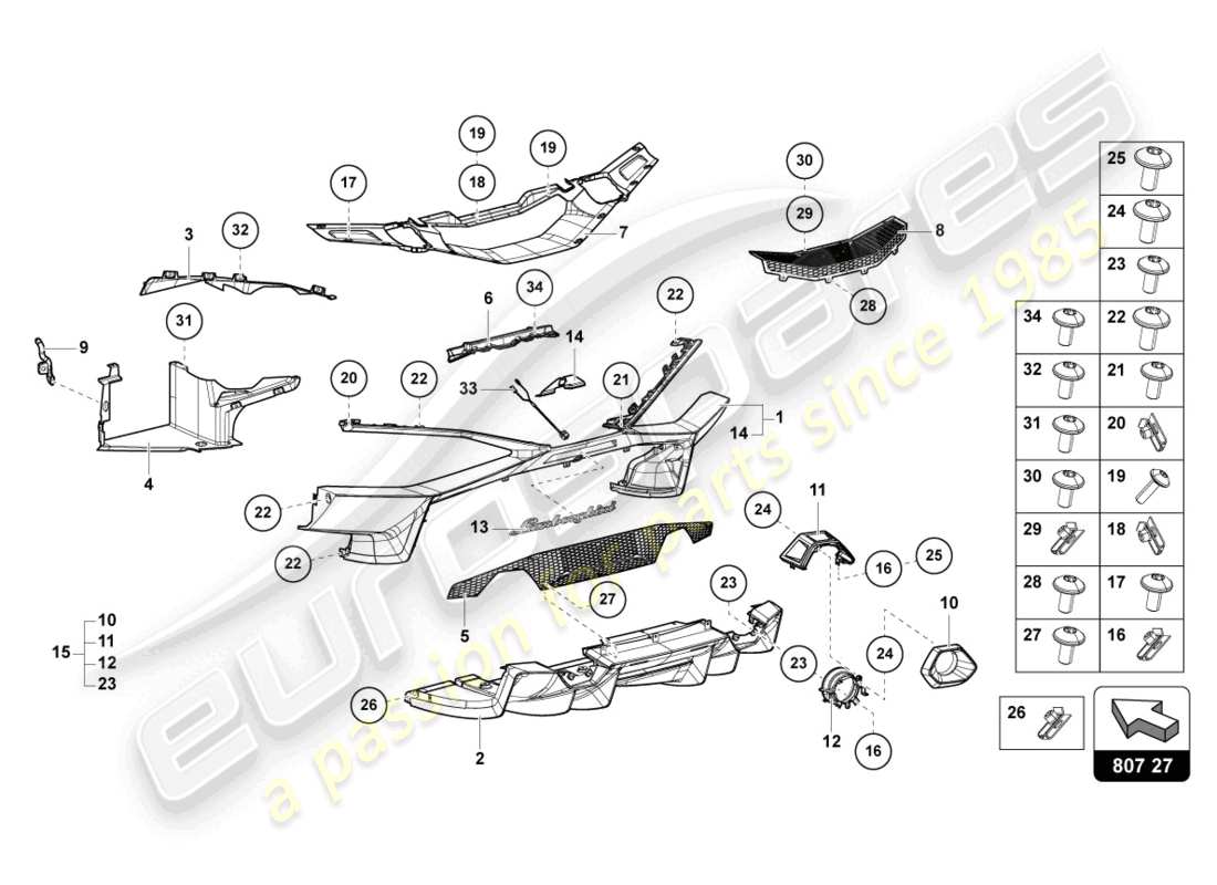 lamborghini sian (2021) stoßstange hinten, ersatzteildiagramm