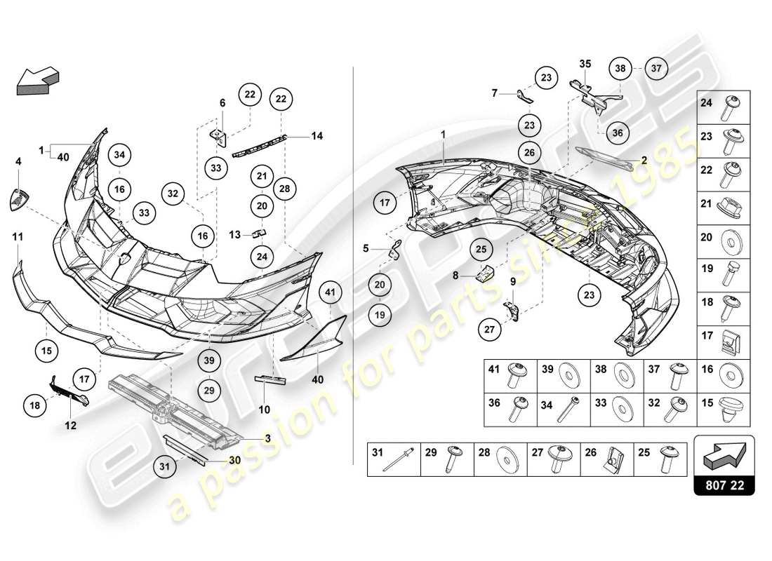 lamborghini 2020 (lp770-4 svj coupe) stoßstange, komplett ersatzteildiagramm