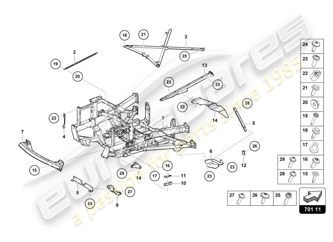 lamborghini sian (2021) zierrahmen hinterteil ersatzteildiagramm