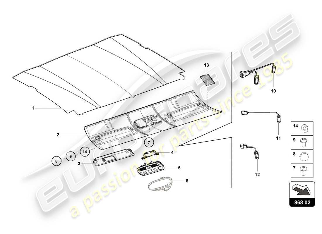 lamborghini lp580-2 coupe (2019) dachverkleidung - teilediagramm