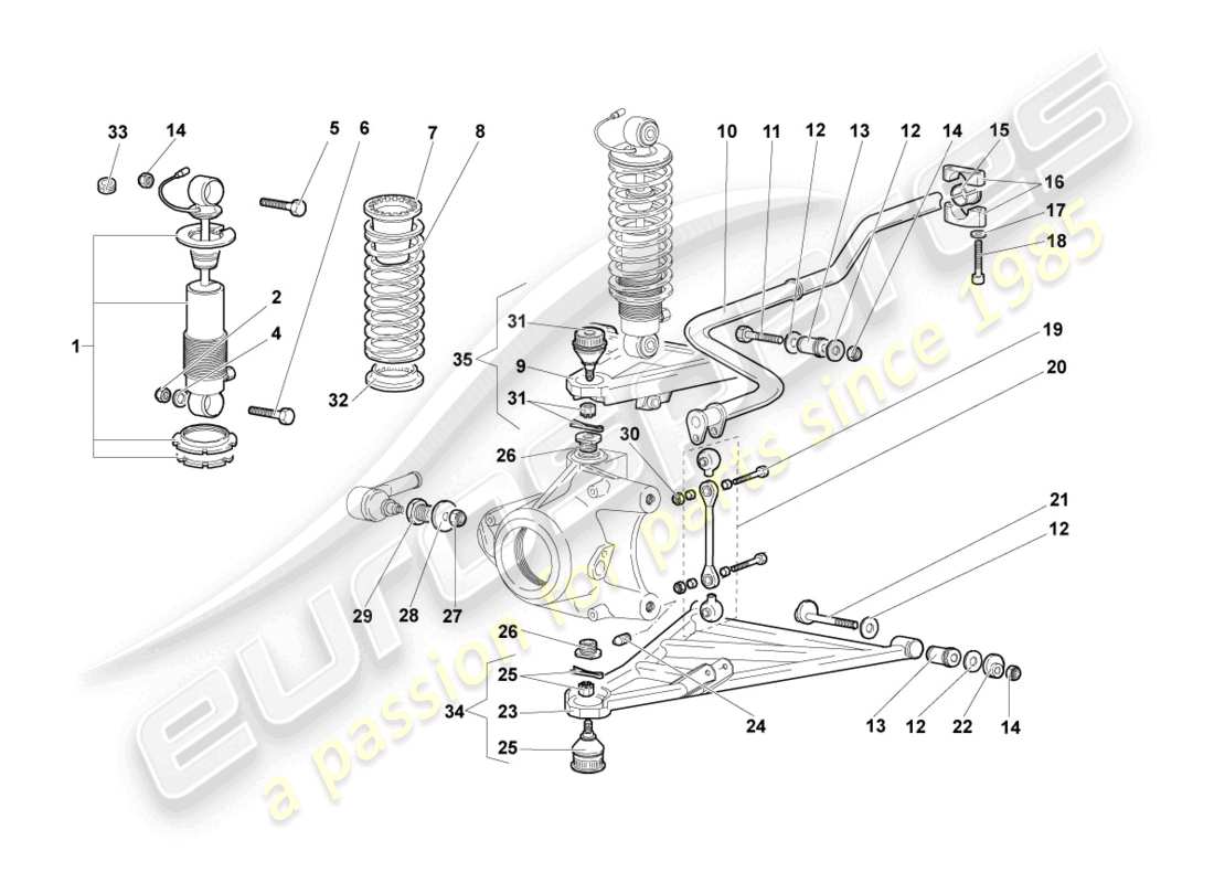 lamborghini murcielago coupe (2004) aufhängung vorne teilediagramm