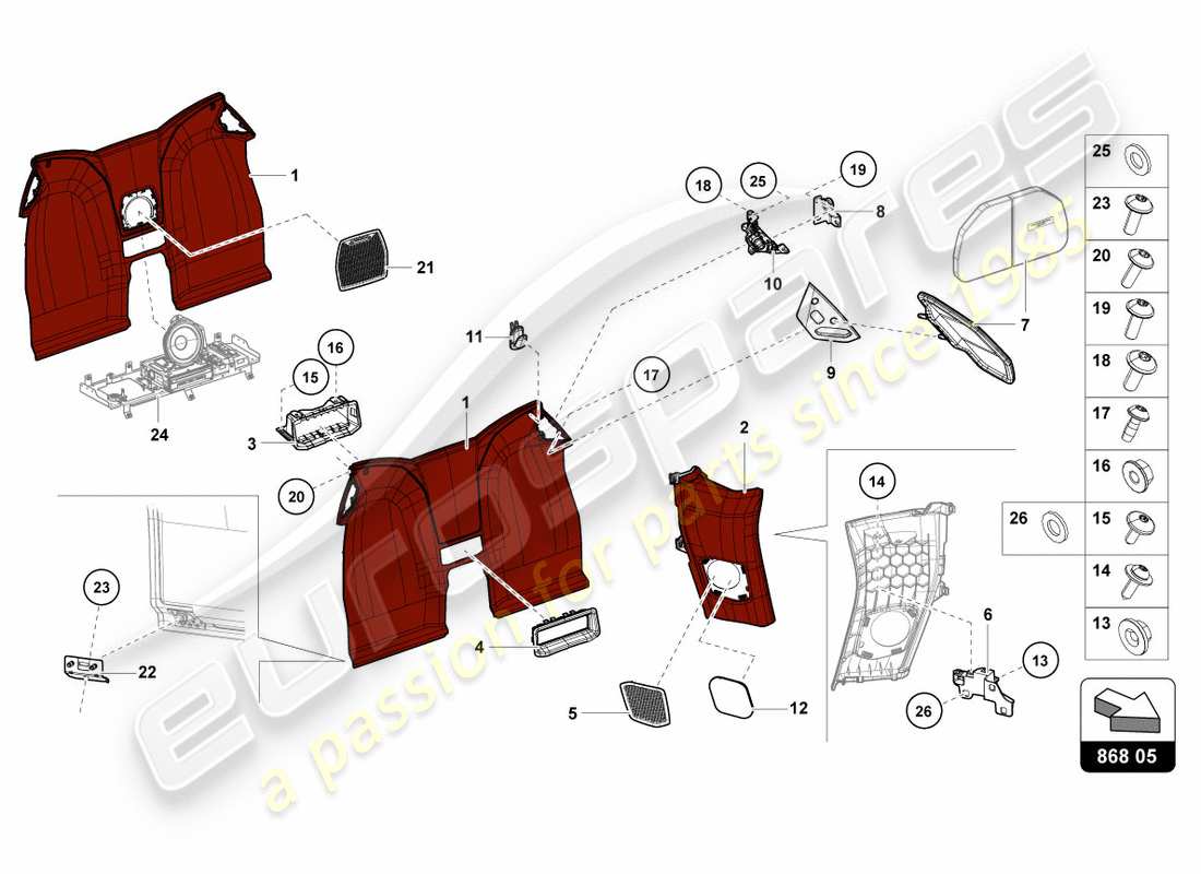 lamborghini lp580-2 spyder (2019) trim inner teilediagramm