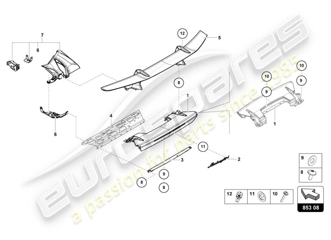 lamborghini 2018 (performante coupe) motorhaubenspoiler ersatzteildiagramm